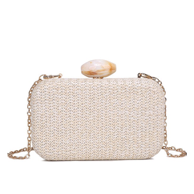 Ezra Straw Marbled Clasp Evening Bag, NATURAL, alternate image number null