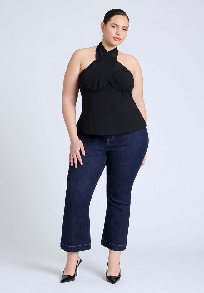 Chiffon Wrap Halter Top , BLACK ONYX, alternate image number null