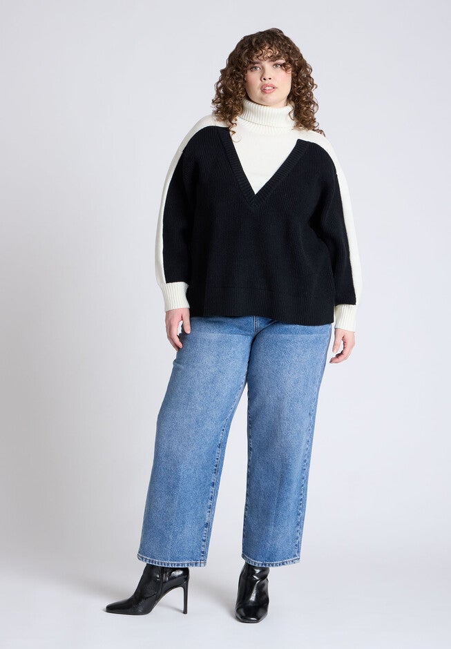 Mixed Knit Turtleneck, BLACK WHITE, alternate image number null