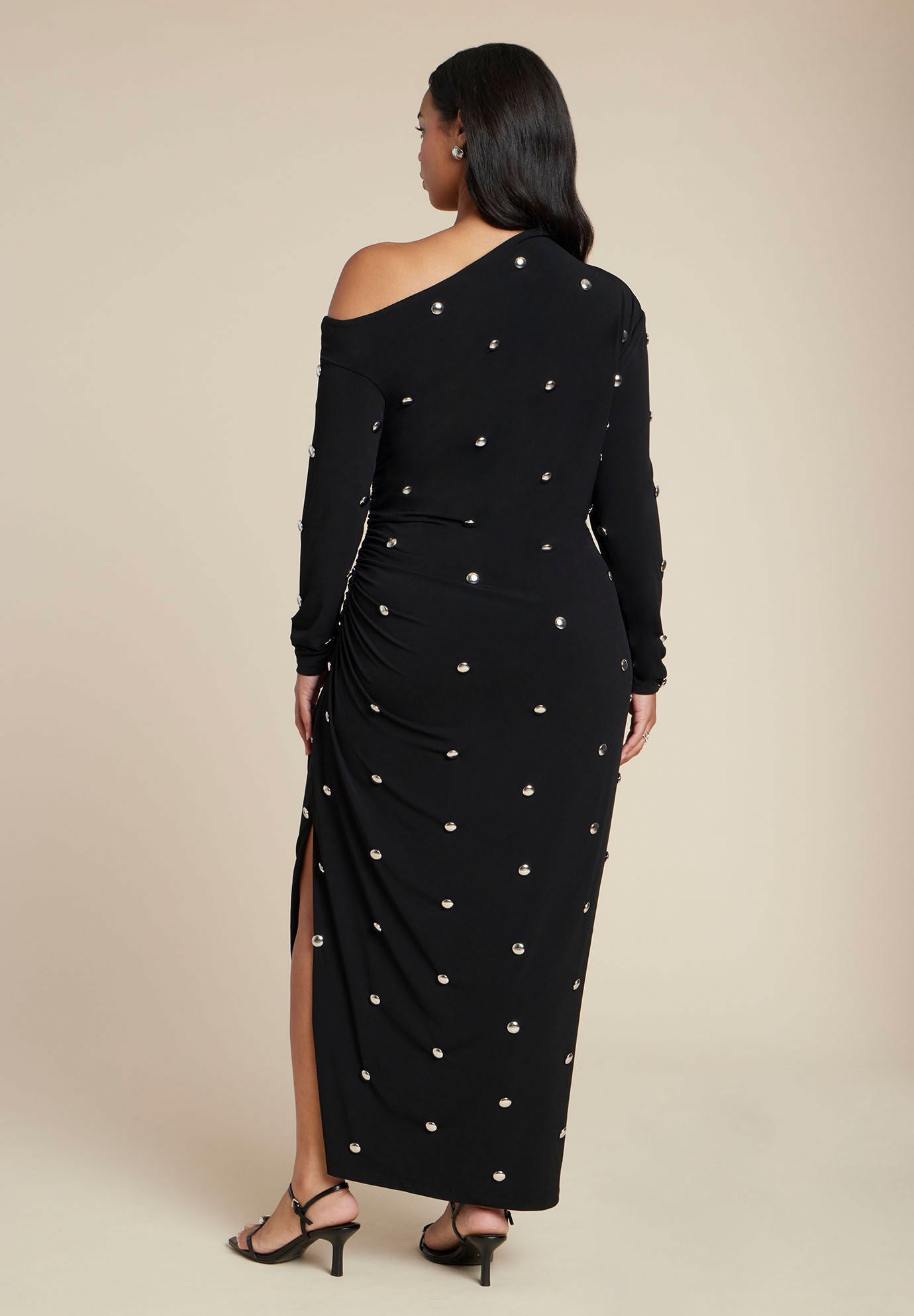 Draped Hardware Fitted Dress, BLACK ONYX, alternate image number 2