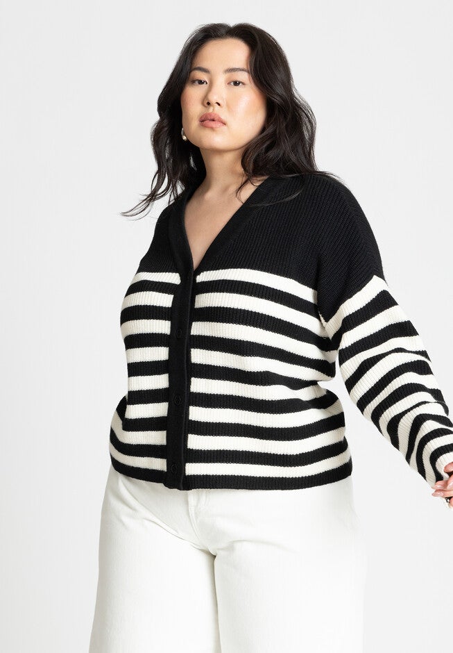 Oversized Stripe Sweater, BLACK AND WHITE, on-hover image number null
