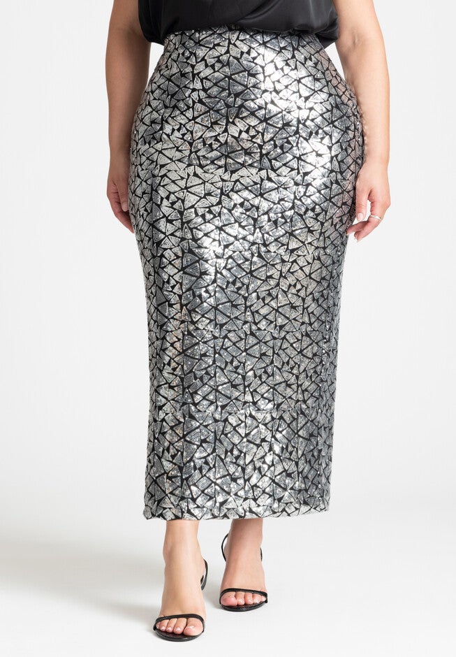 Maxi Sequin Skirt, SILVER BLACK, on-hover image number null