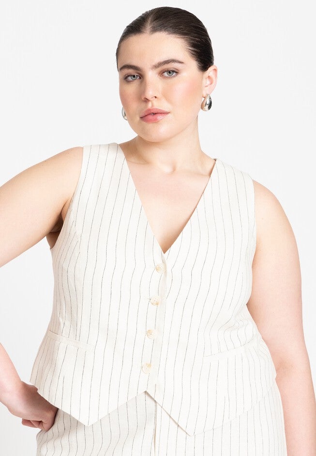 Striped Linen Vest, CREAM PINSTRIPE, hi-res image number null