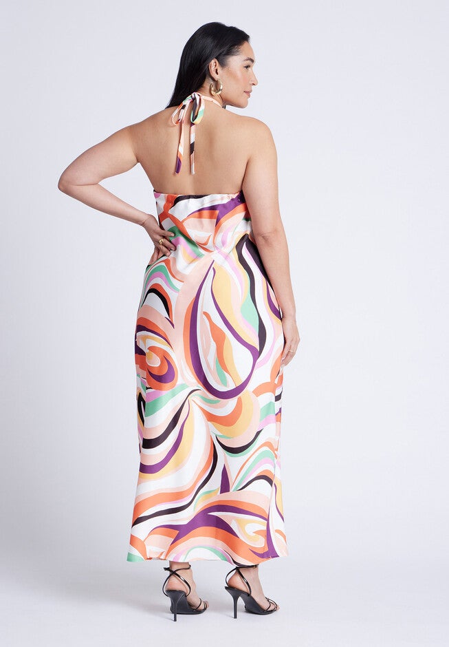 Tie Neck Printed Maxi Dress, SABRINA SWIRL MULTI, on-hover image number null