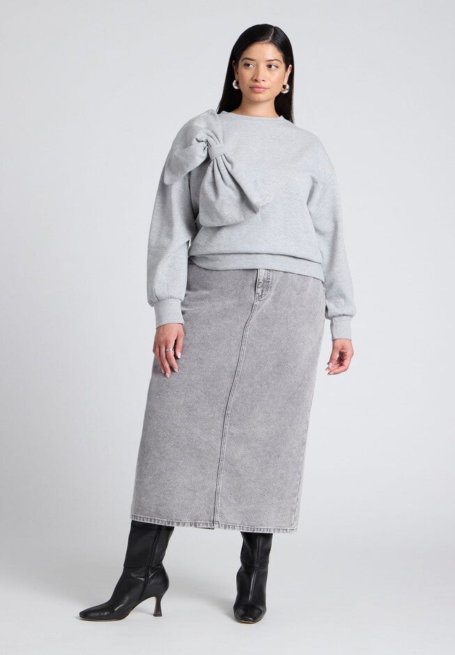 Dramatic Bow Sweatshirt, GRAY, alternate image number null