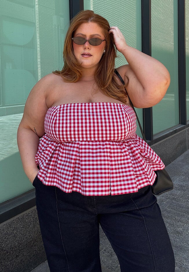 Gingham Peplum Top, SPRING GINGHAM RED, hi-res image number null
