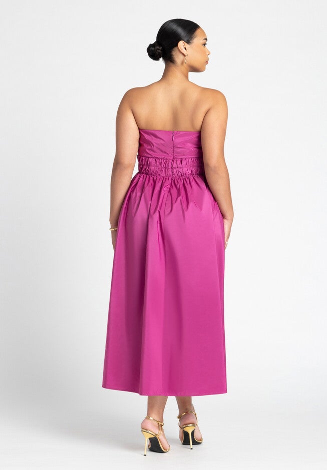 Pleated Ruffle Neckline Midi Dress, VIVID VIOLA, on-hover image number null