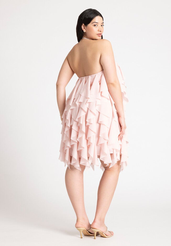 Ruffle Halter Neck Mini Dress, LIGHT PINK, alternate image number null