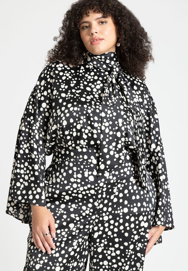 Tie Neck Cape Blouse, , on-hover image number null