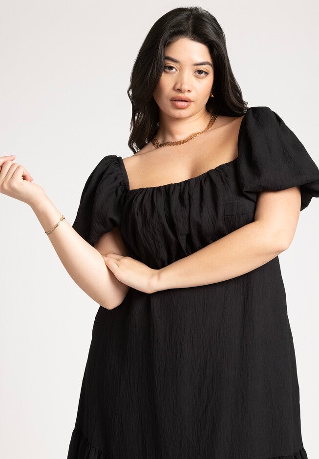 Puff Sleeve Tiered Dress, BLACK ONYX, alternate image number null