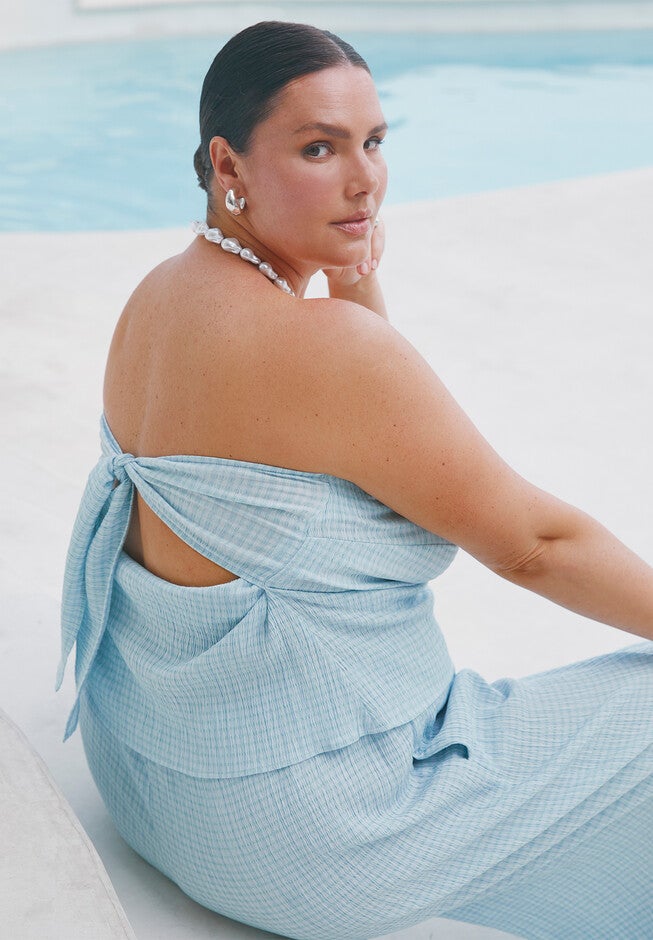 Back Tie Bandeau Top, CHECKERED, hi-res image number null