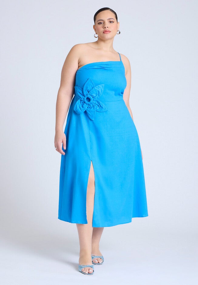 Floral Applque Midi Dress , AZURE BLUE, on-hover image number null