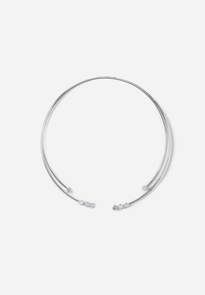 Two Row Cz Wire Collar Necklace, SILVER, hi-res image number null