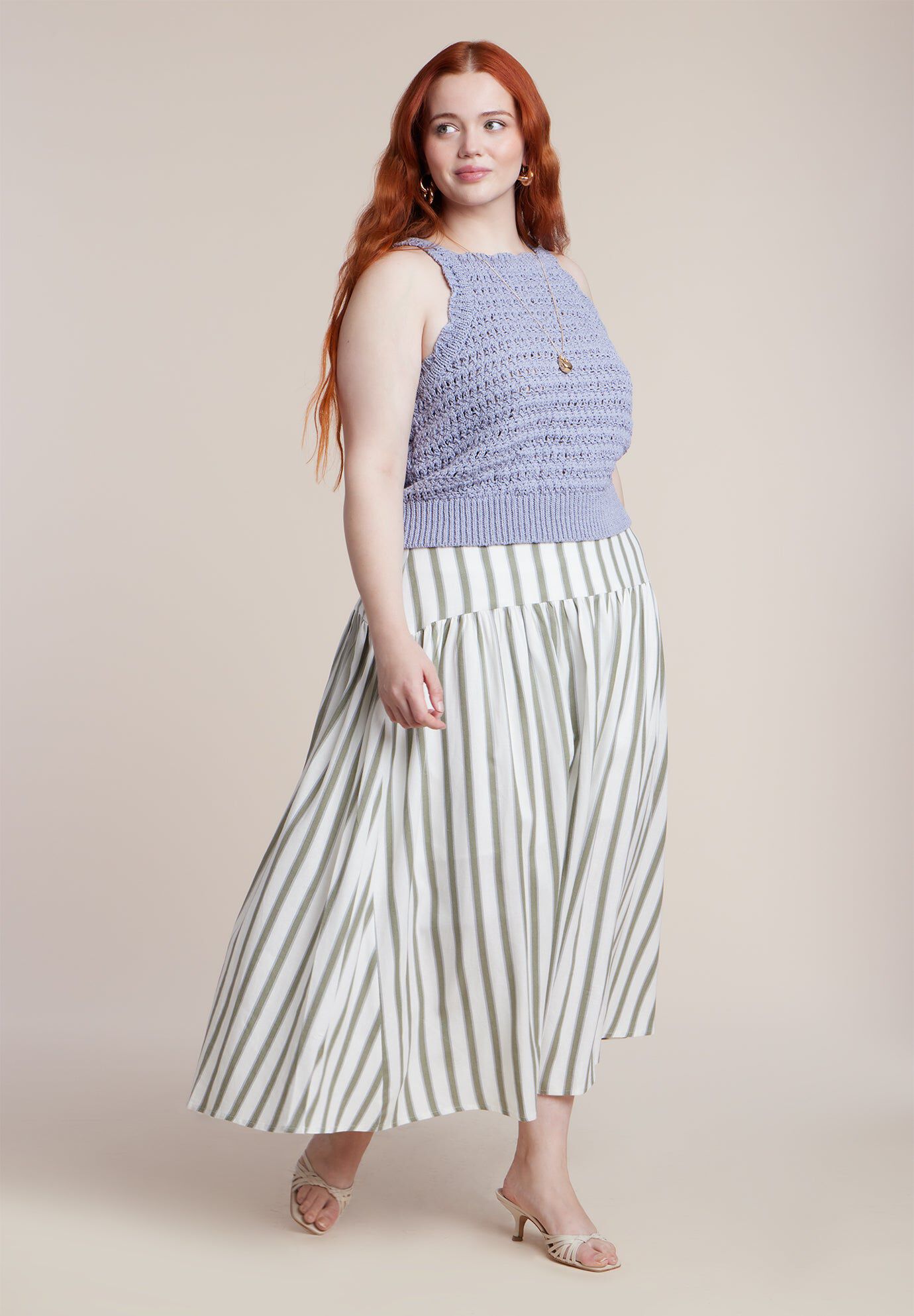 Drop Waist Striped Linen Skirt