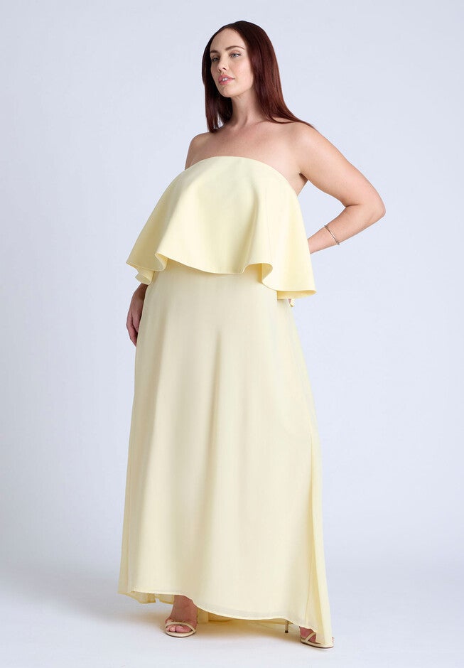 Peplum Bodice Gown, PALE BANANA, on-hover image number null