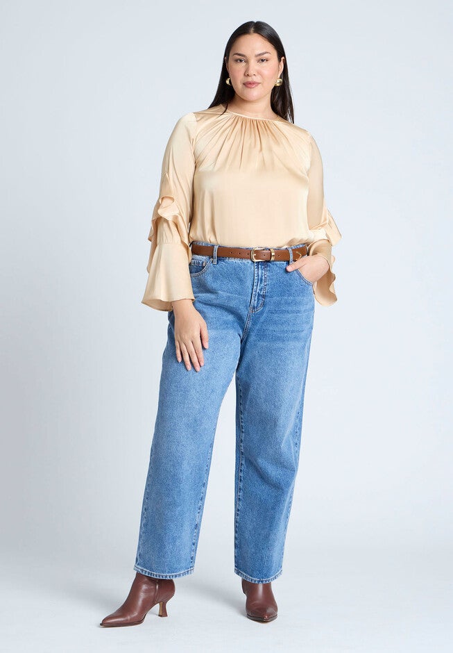 Sleeve Flounce Crewneck Blouse, CHAMPAGNE, alternate image number null