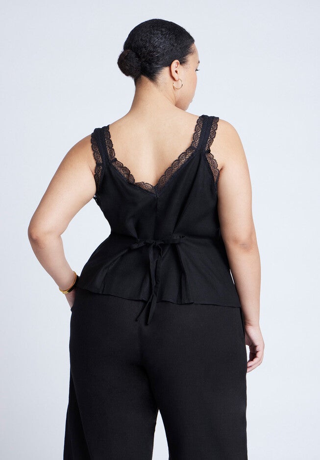 Lace Detail V-Neck Top, BLACK ONYX, on-hover image number null