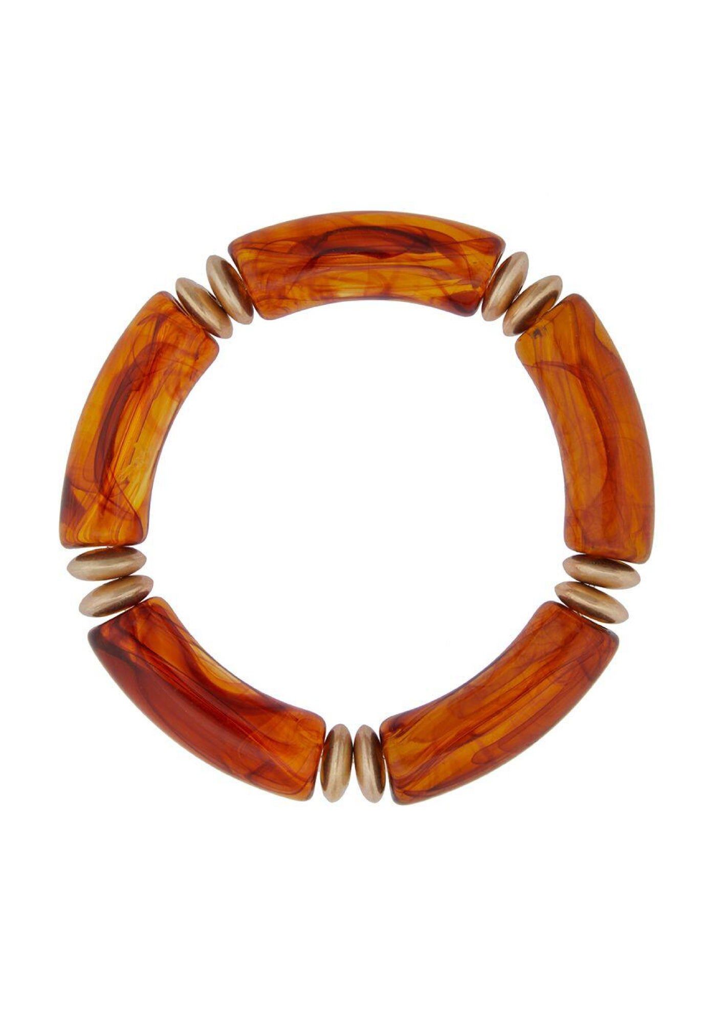 Resin Stretch Bracelet, BROWN + GOLD, hi-res image number 0