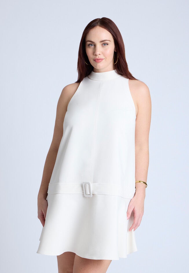 Mock Neck Belted Mini Dress, JET STREAM, alternate image number null