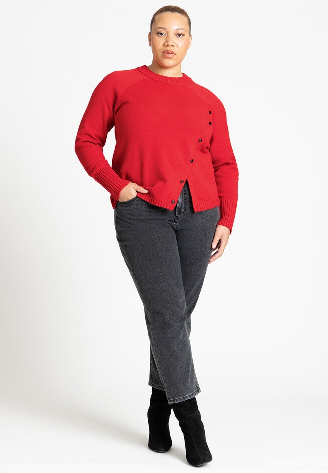 Asym Placket Sweater, RED, alternate image number null