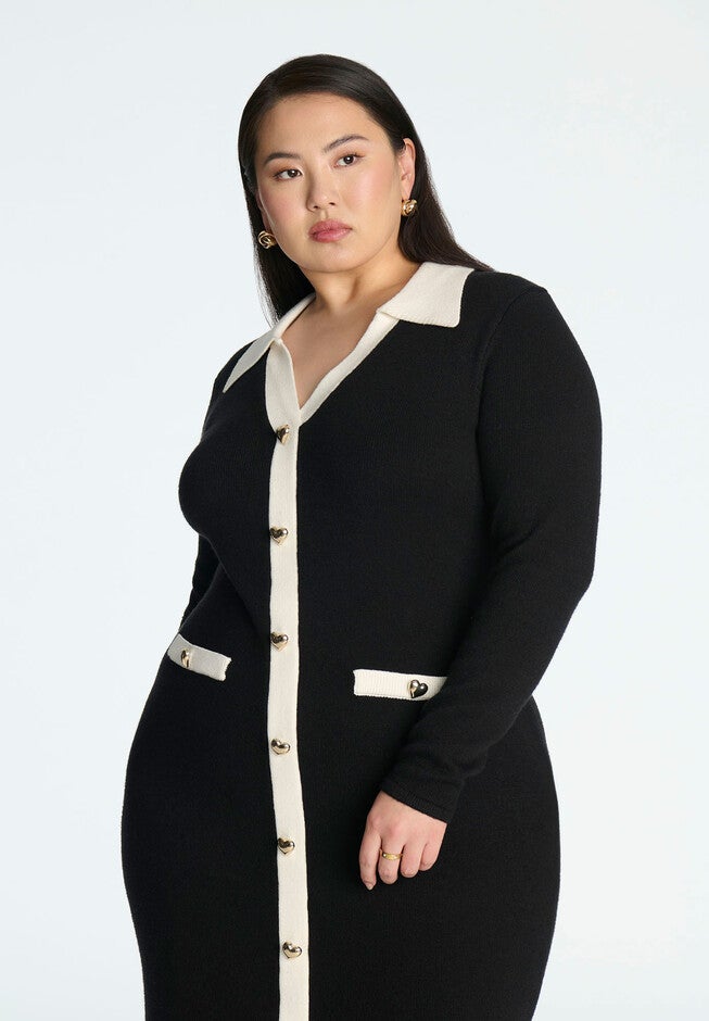 Sweetheart Sweater Dress, BLACK WHITE, alternate image number null