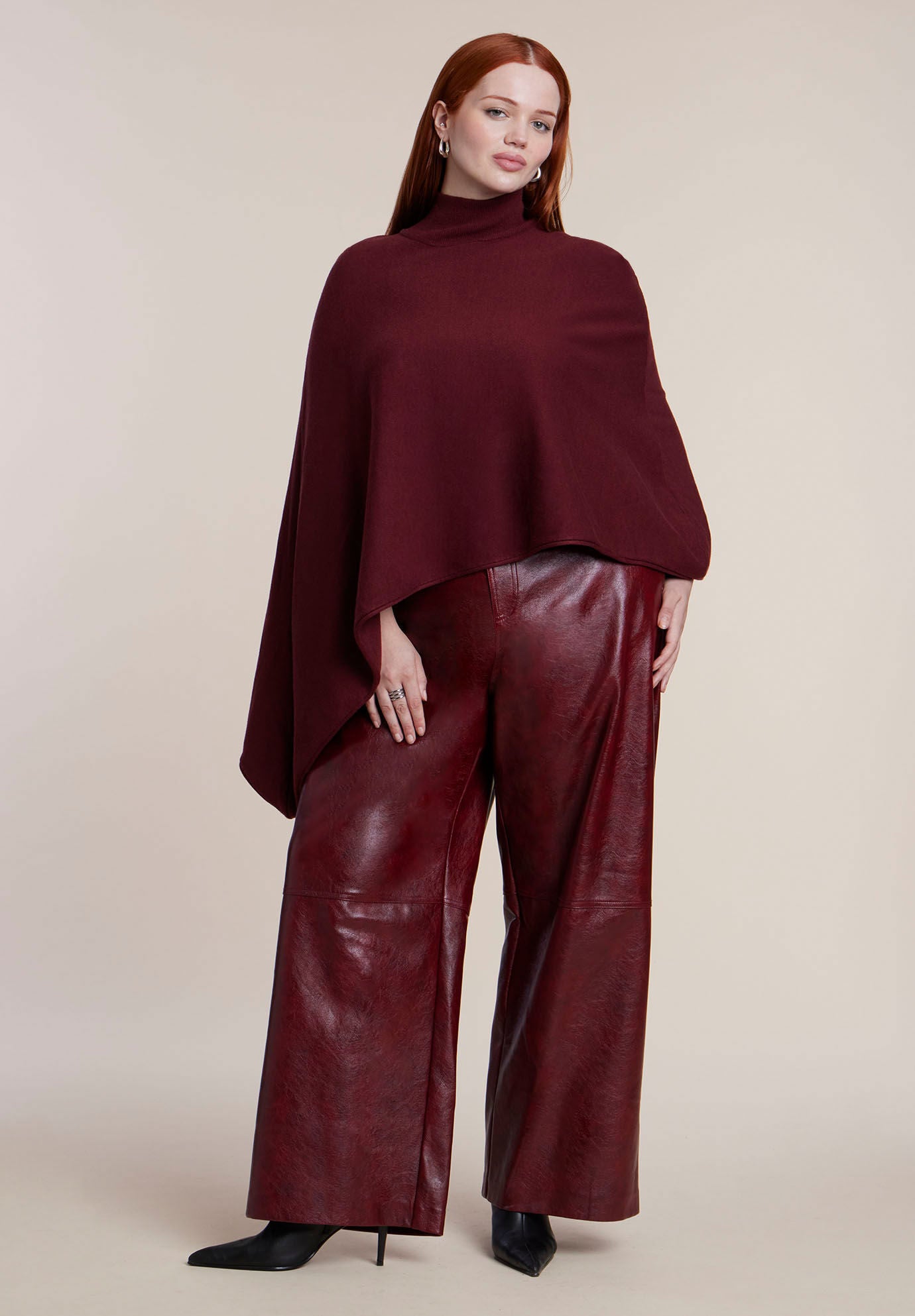 Asymmetric Turtleneck Cape, DARK CABERNET, alternate image number 3