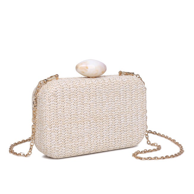 Ezra Straw Marbled Clasp Evening Bag, NATURAL, on-hover image number null