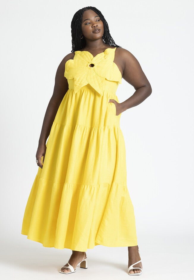 Flower Bustier Maxi Dress, SUNSHINE YELLOW, alternate image number null