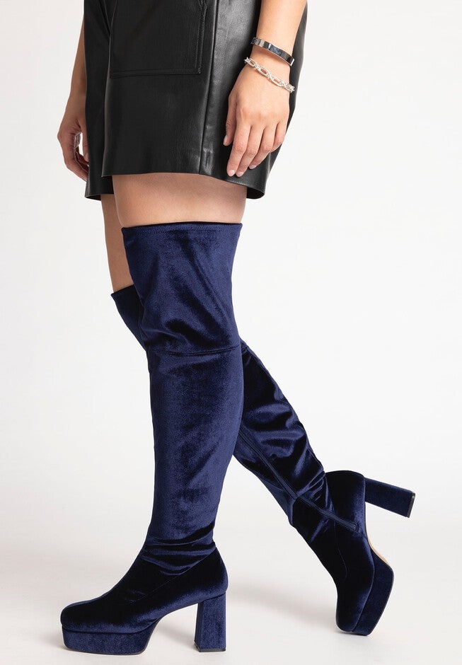 Fiona Velvet Over the Knee Platform Boot, EVENING BLUE, hi-res image number null