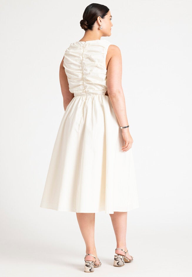 Shirred Bodice Midi Dress, PEARL, on-hover image number null