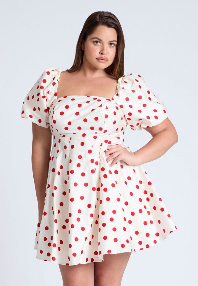 Puff Sleeve Mini Dress, ADRENALINE SUNGOLD DOT, alternate image number null