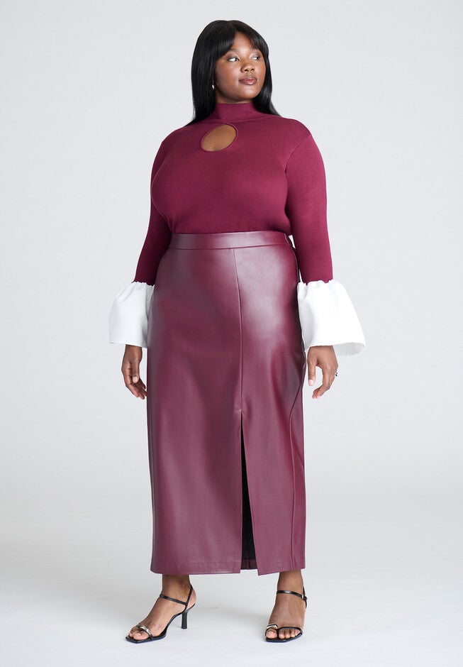 Bell Sleeve Sweater With Keyhole, MAROON BANNER, alternate image number null