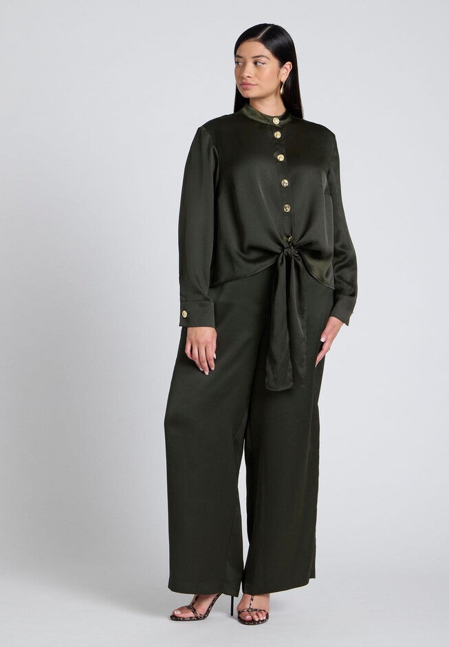 Waist Tie Top, FOREST GREEN, alternate image number null