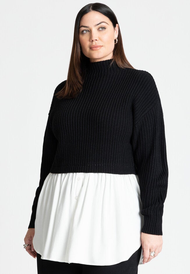 Twofer Skirted Sweater, BLACK AND SOFT WHITE, hi-res image number null