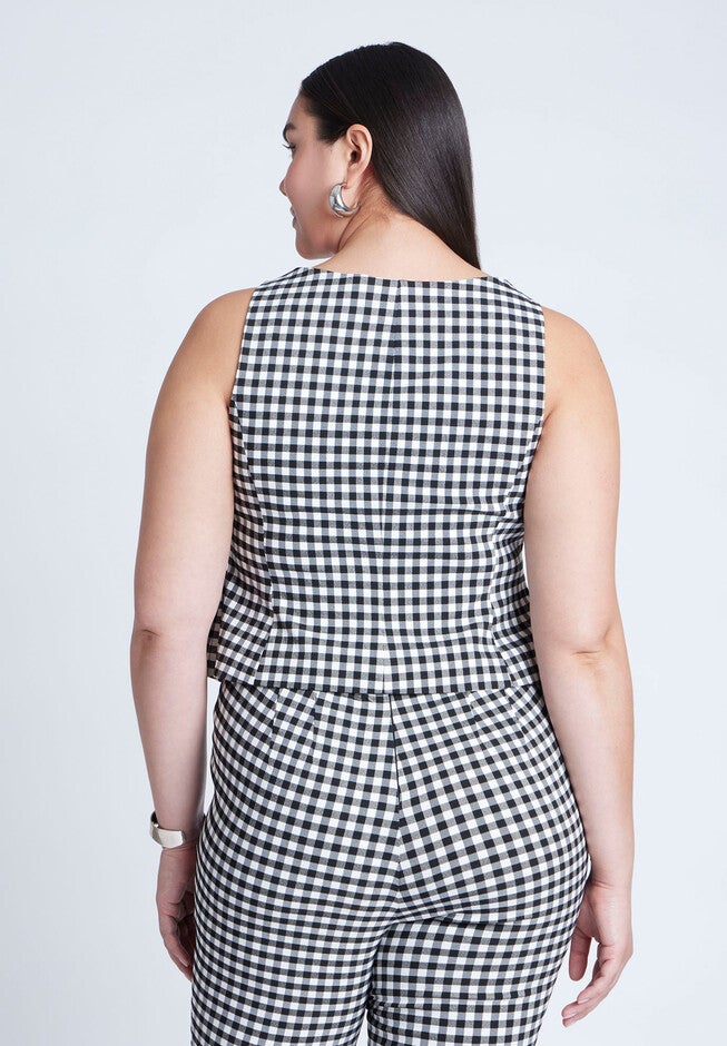 Gingham Square Neck Vest, BLACK WHITE GINGHAM, alternate image number null