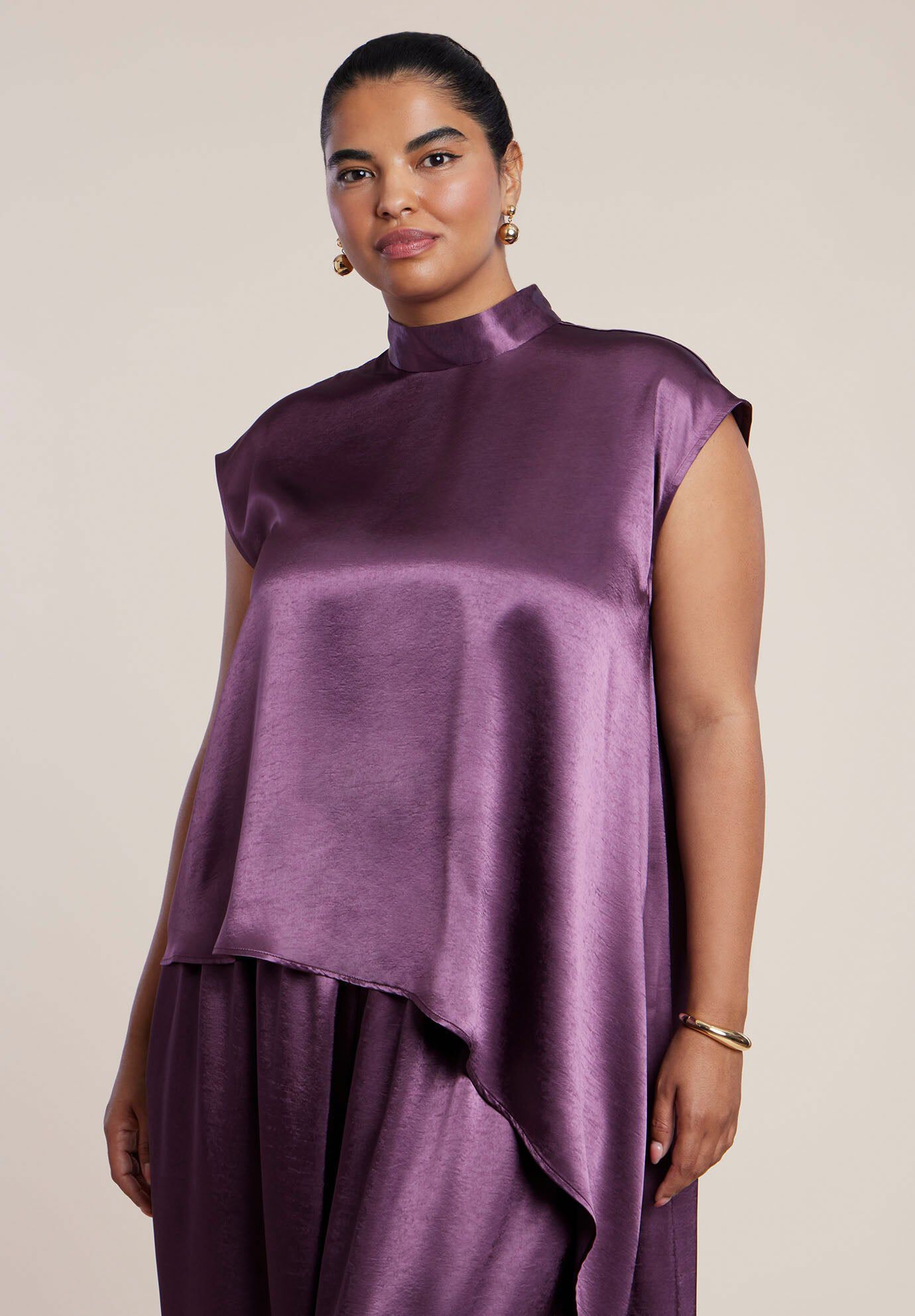 Satin Asymmetric Duster Top