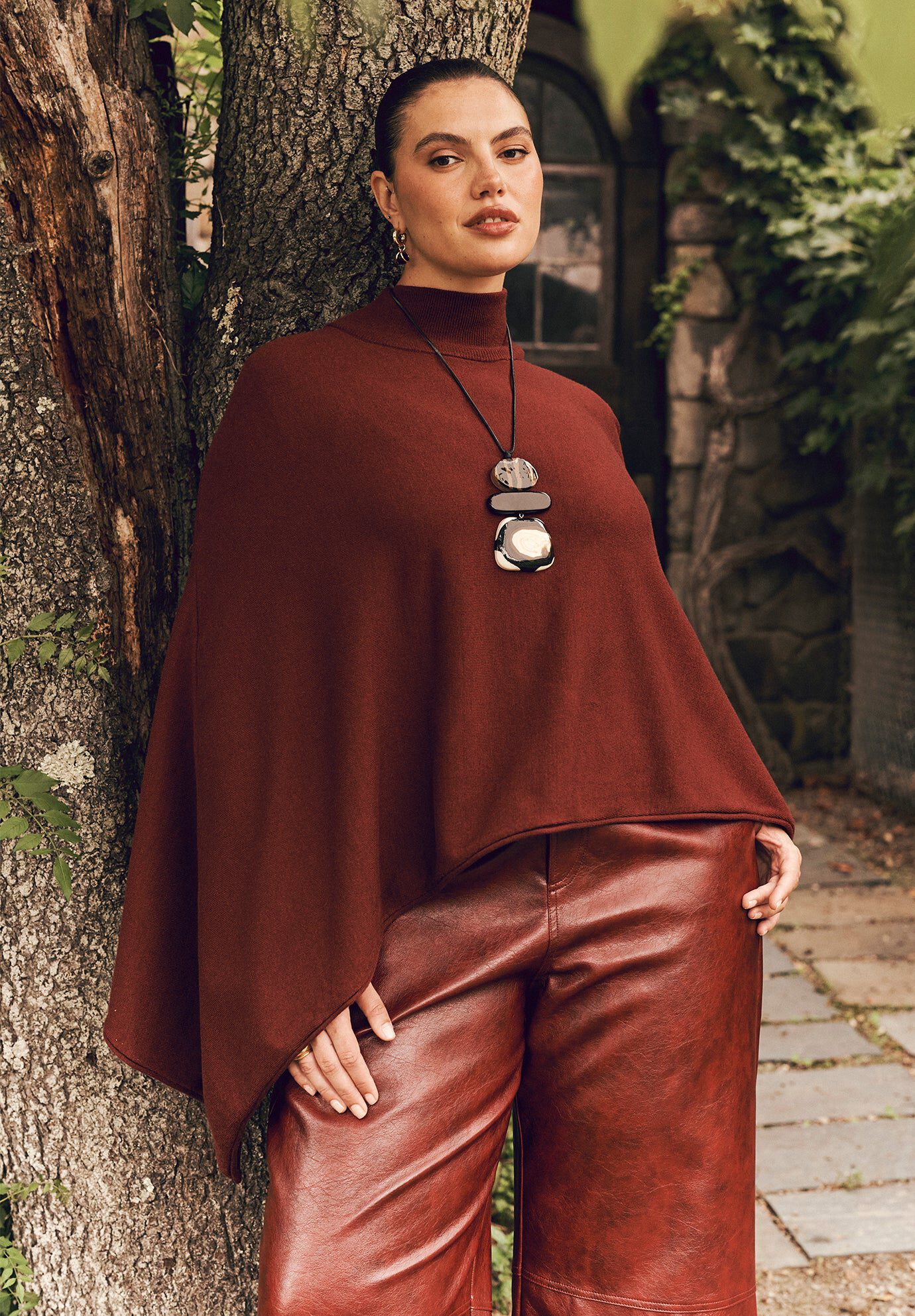 Asymmetric Turtleneck Cape, DARK CABERNET, hi-res image number 0