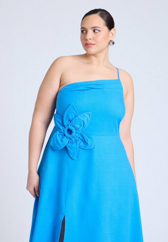 Floral Applque Midi Dress , AZURE BLUE, alternate image number null