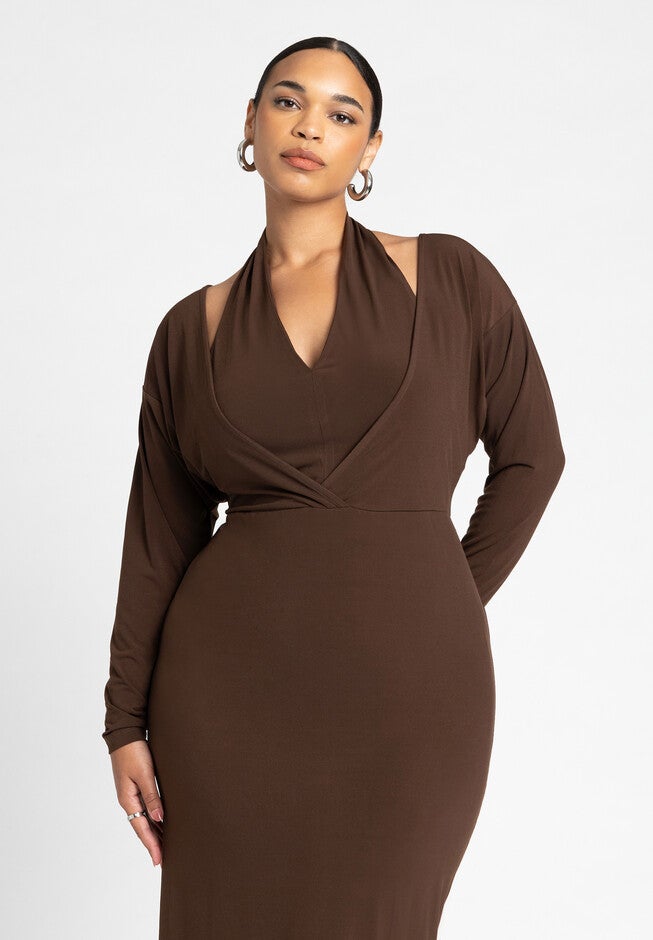 Maxi Dress W Halter Layer, DARK KALAMATA, alternate image number null