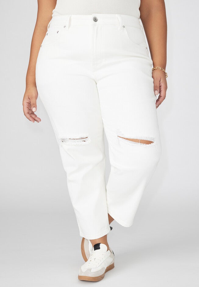 The Naomi Comfort Stretch Straight Leg Jean Crop, WHITE, alternate image number null