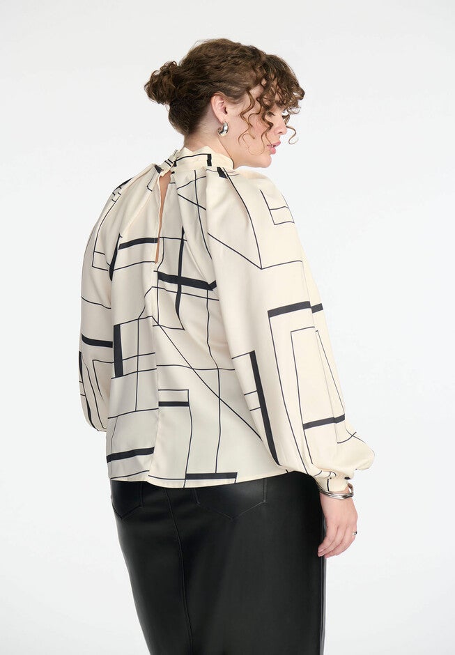 Draped Sleeve Printed Top, GEOMETRIC LINES, on-hover image number null