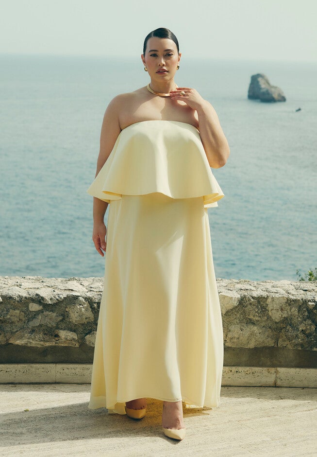 Peplum Bodice Gown, PALE BANANA, hi-res image number null