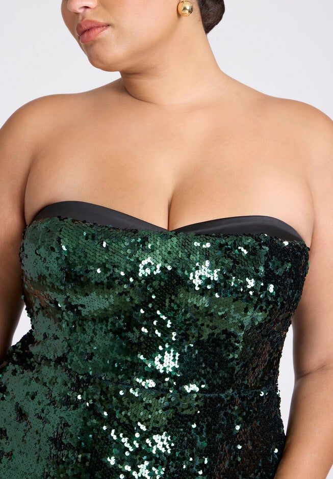 ELOQUII x kate spade new york Sequin Column Dress With Bustier, TREE TOP, alternate image number null