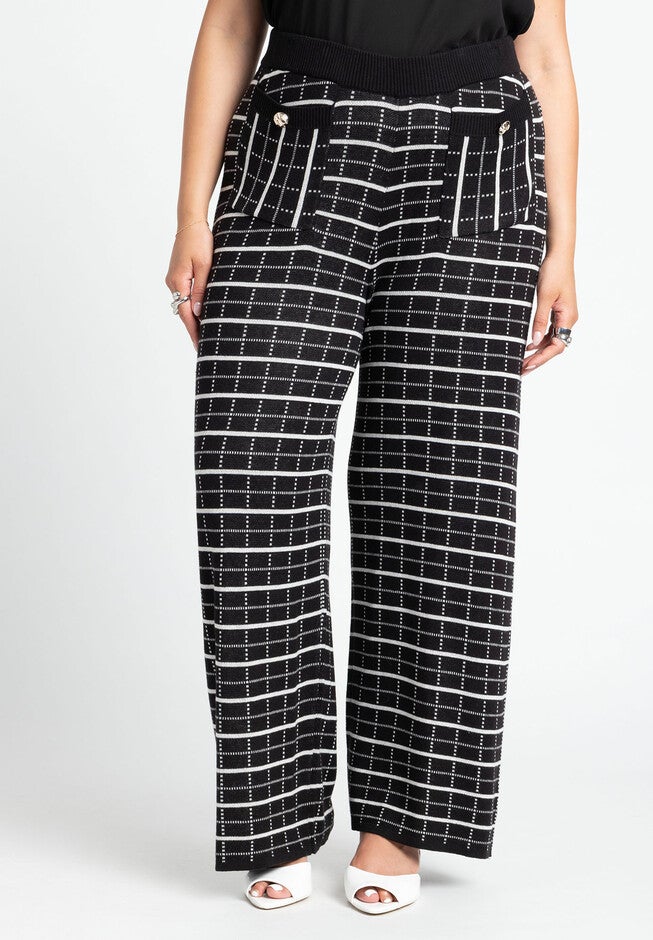 Knit Tweed Wide Leg Pant, BLACK WHITE PLAID, on-hover image number null
