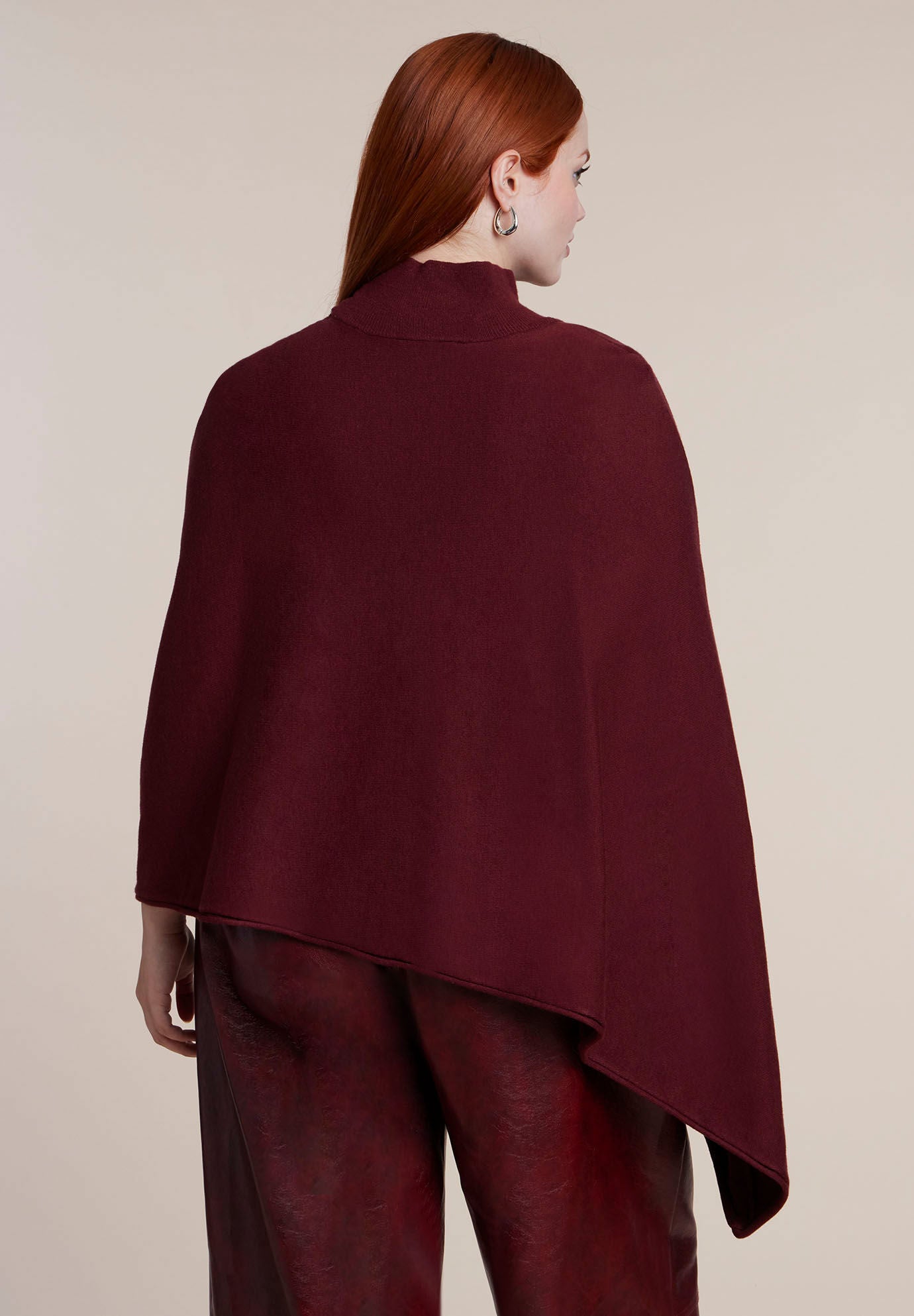 Asymmetric Turtleneck Cape, DARK CABERNET, alternate image number 2