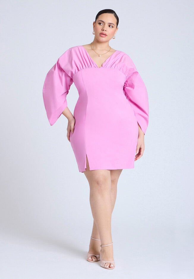 Dramatic Sleeve Poplin Mini Dress, SUNSET PINK, on-hover image number null