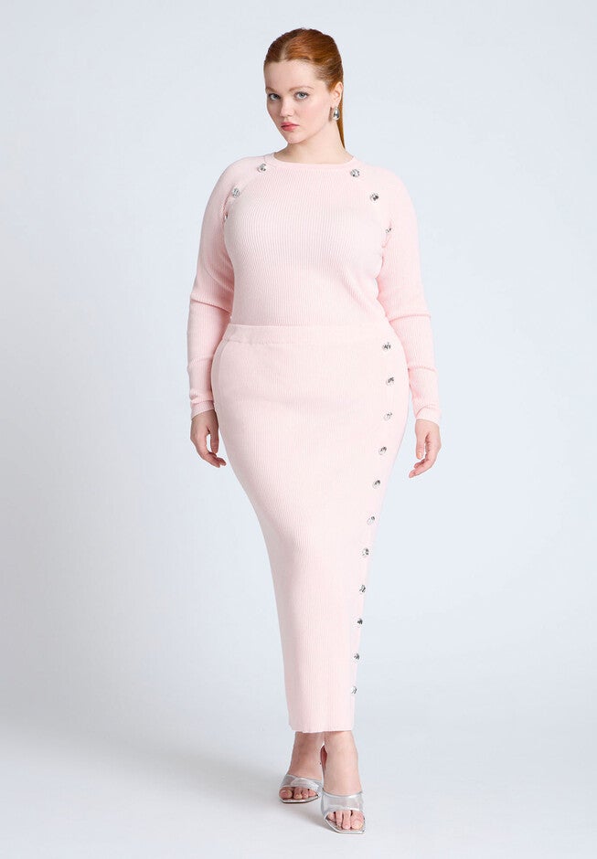 Maxi Sweater Skirt With Button Down Placket, PINKESQUE, hi-res image number null