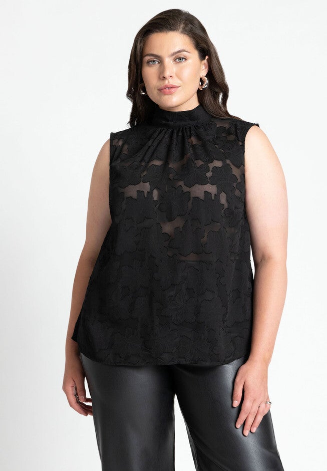 Jacquard Sleeveless Top, BLACK ONYX, hi-res image number null