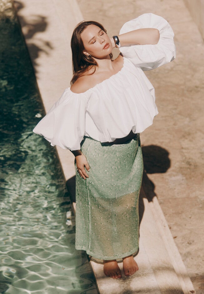 Semi Sheer Sequin Midi Skirt , SUBTLE GREEN, hi-res image number null
