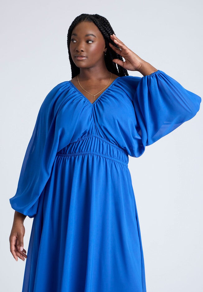 Chiffon Balloon Sleeve Maxi Dress, BEAUCOUP BLUE, alternate image number null